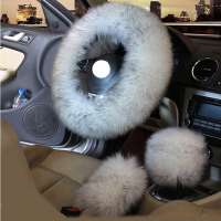 3pcs/set Winter Wool Car Steering Wheel Cover Long Australian Wool Heated Fur Steering Wheel Cover